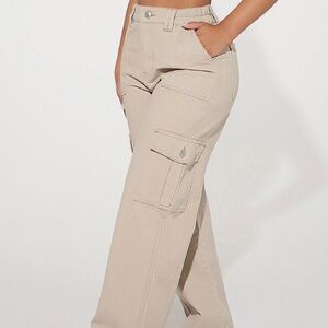 SHEIN Wide Leg Cargo Pants in Beige